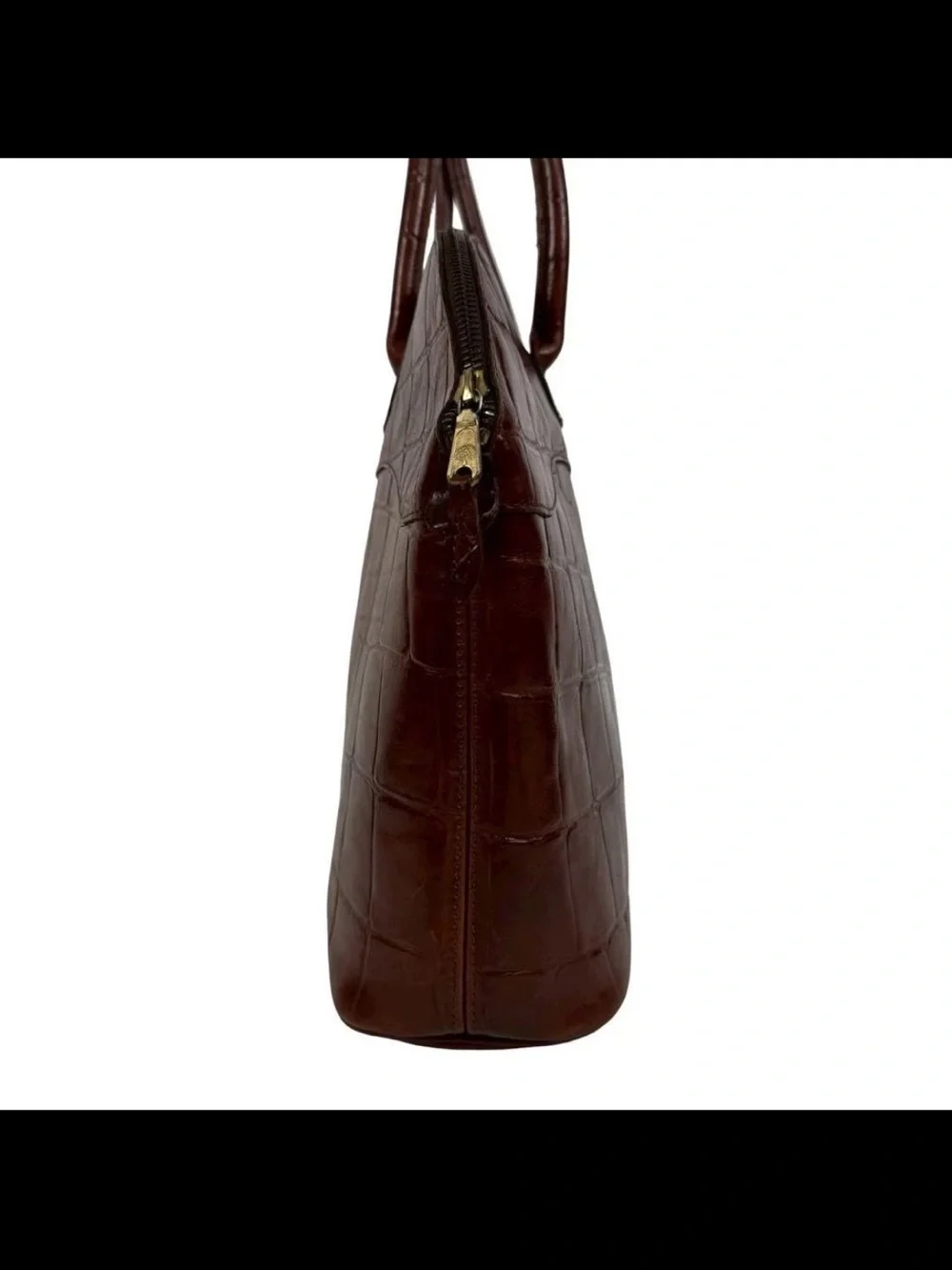 Mulberry Croc-Embossed Leather Shoulder Bag in Dark Brown